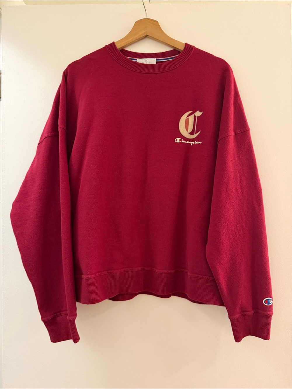Champion Crewneck Sweatshirt in Deep Red: Youth XL fits Women’s S-M